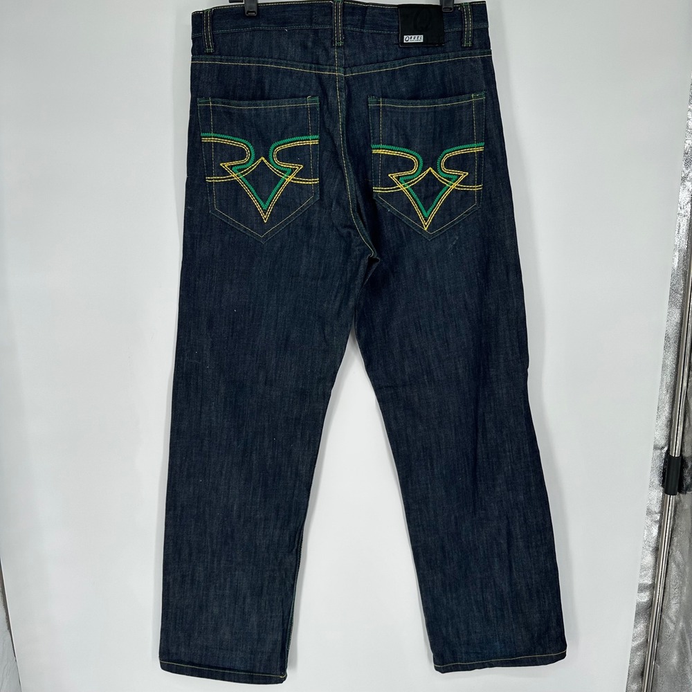 Vintage Y2K Qruel Jeans Company Mens 34/32 Dark Wash Embroidered Pocket Stitch